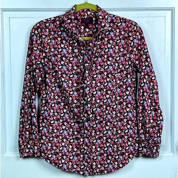 J. Crew Blouse Sarah Floral Liberty Arts Colab Cotton Ruffled Collar Cuffs Sz 2 - Picture 2 of 12